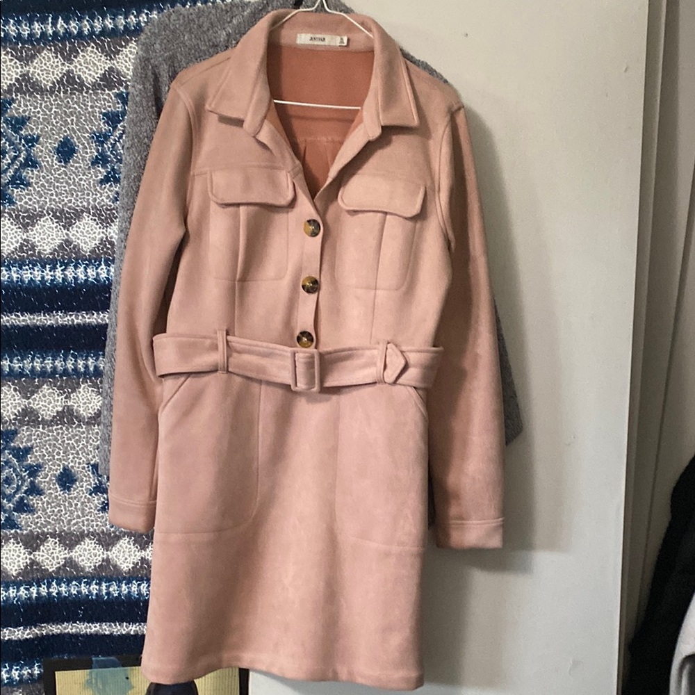 Elegant Pink Belted Coat